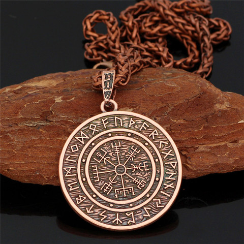 Viking Norse Helmet Horror In Runic Circle Necklace Magical Staves scandinavian Compass Rune Amulet Collier Pendant With Chain ► Photo 1/6