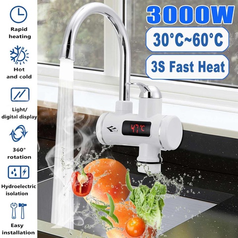 220V Electric Faucet Water Heater Temperature Display Instant Hot Water  heaters Kitchen Digital Display