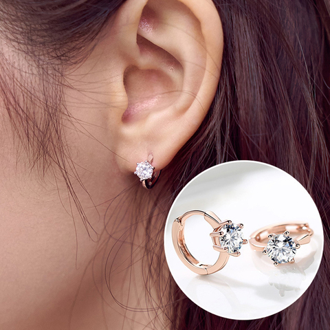 Stud Earrings For Women Classic Six Claw Clear AAA+Cubic Zirconia Rose Gold Color Fashion Jewelry For Girls KAE094 ► Photo 1/4
