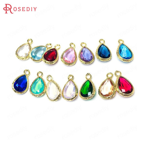 10PCS 7x10MM 24K Champagne Gold Color Brass and Glass Tear Drop Shape Charms Pendants Jewelry Making Supplies Diy Accessories ► Photo 1/6