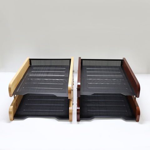 NEW office paper tray wooden metal double Document Trays A4 Paper Office Document File Paper Letter Tray Organiser Holder ► Photo 1/6