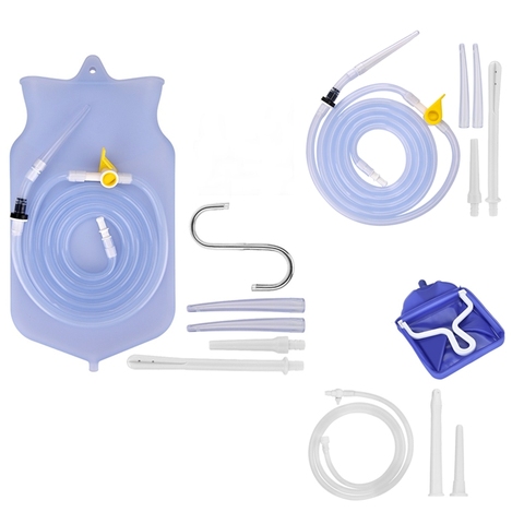 1.6/2L  Enema Bucket Kit Silicone Stainless Steel Enema Bag Nozzle Washing Colon Anal Cleansing Feminine Hygiene Care Detox ► Photo 1/6