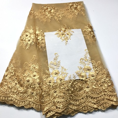 Gold African Lace 2022 French Nigerian Lace Fabric Bridal High Quality Swiss Net Tulle Lace Fabric For Wedding Party M3545 ► Photo 1/6