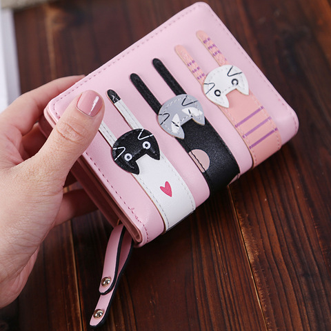 Cartoon Cat Women Wallet PU Leather Women Short Wallet Brand Designed Coin Purse Female Card Holder Cute Girl Wallet ► Photo 1/6