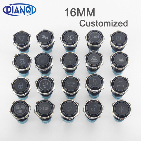 16mm Alumina metal Led logo light latching fixed button switch customizable car speaker horn buttonswitch Momenary/Latching ► Photo 1/6