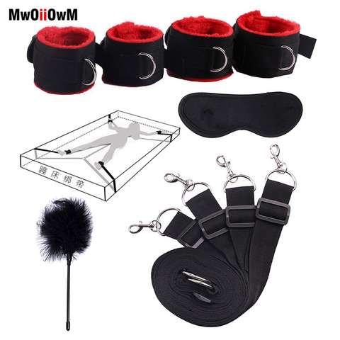 Sex Toys For Woman Men BDSM Bondage Set Under Bed Erotic Restraint Handcuffs & Ankle Cuffs & Eye Mask Adults Games for Couples ► Photo 1/6