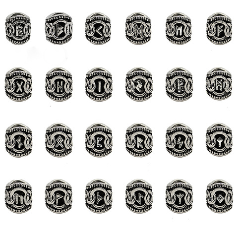 10pcs 24 Designs Viking Runes Spacer Beads Futhorc Bead Set Fit Beards Hair TIWAZ TYR Sol rune Odal Futhark Rune DIY Jewelrys ► Photo 1/4