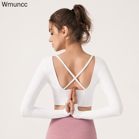 Wmuncc Sport Crop Top Pad Women Yoga Shirts Long Sleeves with Thumb Hole  Running Fitness Workout Gymwear Open Back Breathable - Price history &  Review, AliExpress Seller - Wmuncc Official Store