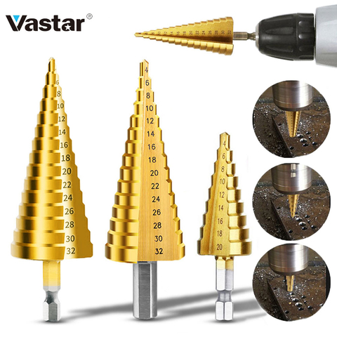 Drill Bit HSS Titanium Coated Step Drill Wood Set Power Tools for Metal High Speed Steel Hole Cutter Step Cone Center Drills ► Photo 1/6