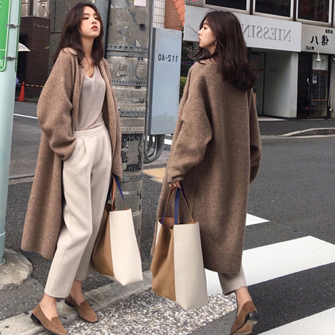 2022 Women Autumn Winter Thick Oversized Long Sweater Coat Full Sleeve Knitted Cardigan Jacket Open Stitch ► Photo 1/6