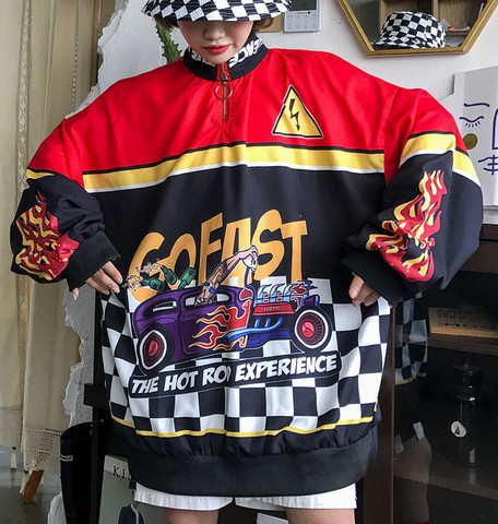 New 2022 spring women ladies Racing car Harajuku streetwear bomber jackte windbreaker punk boyfriend loose korean overcoat ► Photo 1/5