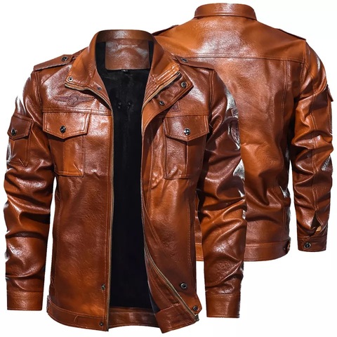 Men's Classical Motocycle Jacket 2022 Winter Fleece Thick Men Leather Jacket Motor Autumn Zipper Jacket Male Biker Coat Size 5XL ► Photo 1/6