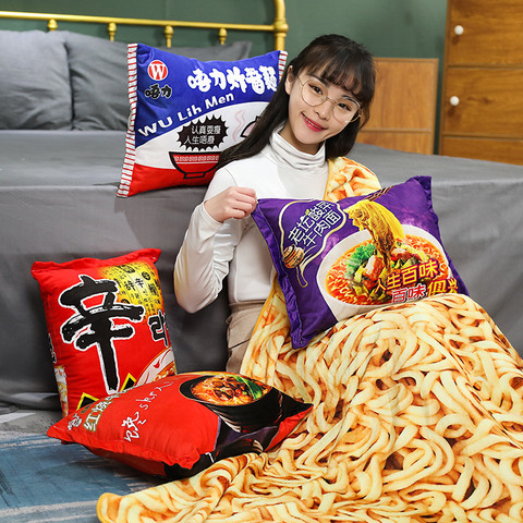 Kawaii Blanket Simulation Instant Noodles Plush Pillow with Blanket Stuffed Beef Fried Noodles Gifts Plush Pillow Food Plush Toy ► Photo 1/6