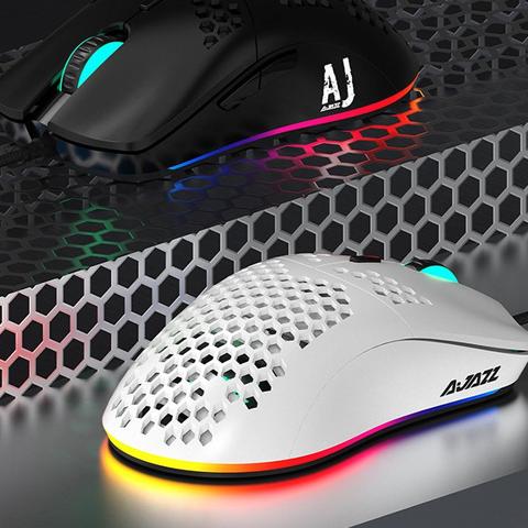 AJ390 Wired Hollow-out 6 LED Light Adjustable 16000DPI 7 Keys Gaming Mouse Mice ► Photo 1/6