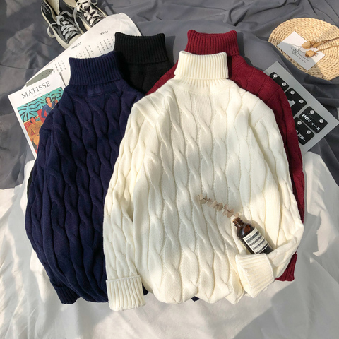 Mens Plus Size 6xl 7xl Sweater for Korean Fashion Trends Knit Clothes Twist Pattern Jumper Autumn Turtleneck Pullover Streetwear ► Photo 1/6
