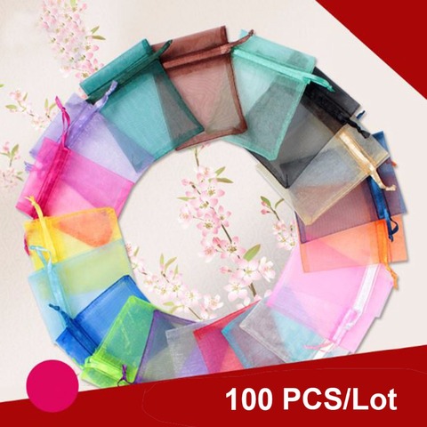 100pcs jewelry gift bag organza bags packaging transparent party Drawable Wedding Pouches present jewel candy thank you 7x9 9x12 ► Photo 1/6