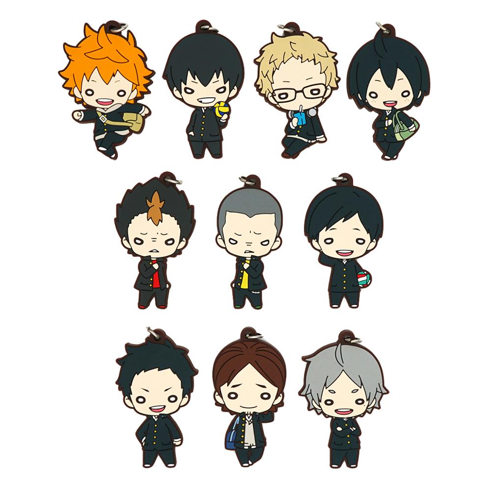 Buy Online Haikyuu Anime Strap Karasuno Hinata Kageyama Sugawara Koshi Tsukishima Yamaguchi New Ver School Uniform Rubber Keychain Alitools