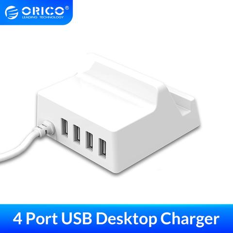 USB Charger Holder ORICO 4 Ports Desktop Smart Charger with Phone / Tablet Mount for Samsung iphone Power Bank - (CHK-4U) ► Photo 1/6