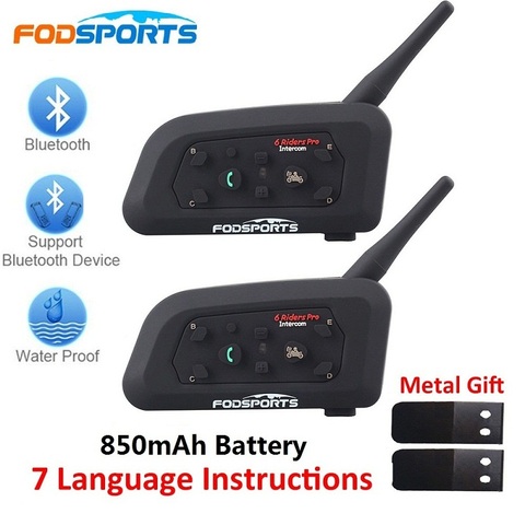 Fodsports 2pcs V6 Pro Intercom Motorcycle Bluetooth Helmet Headset 6 Riders 1200M Motorbike Wireless BT Interphone ► Photo 1/6