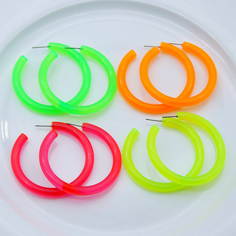 FishSheep Neon Color Big Acrylic Hoop Earrings For Women Punk Fluorescent Green Large Round Hoops Earring Fashion Party Jewelry ► Photo 1/6