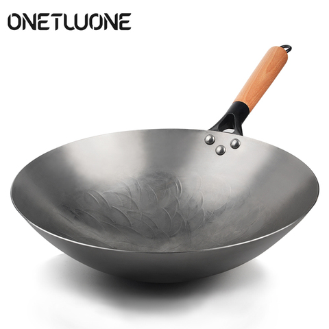 32cm Chinese Handmade Iron Wok Non-stick Non-coating Wok Kitchen