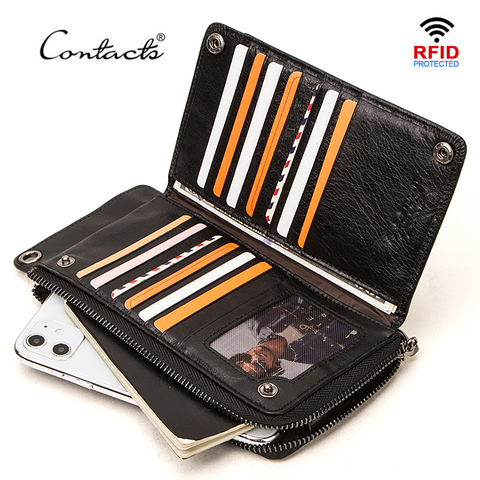 CONTACT'S Genuine Leather Men Wallets Casual Long Purse Male with Phone Pouch Multi-function Card Holder Wallet Passport Cover ► Photo 1/6
