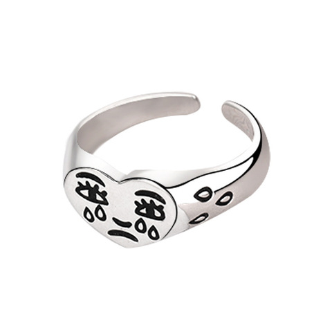 Retro Love Crying Face Open Ring For Women Simple Ancient Silver Color Cute Geometric Sad Tears Faces Adjustable Rings A914 ► Photo 1/6