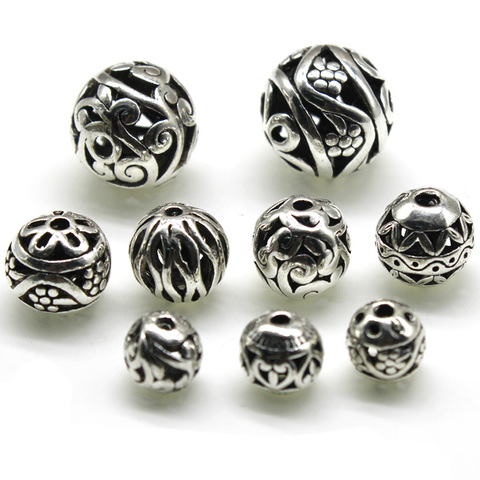 10pcs/lot 8 10 14 mm Tibetan Silver Round Metal Beads Hollow Out Handcraft Prayer Spacer Beads Fit DIY Jewelry Bracelets Making ► Photo 1/2