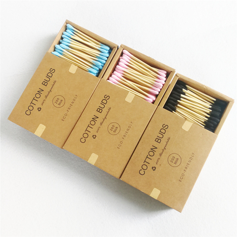 Eco Friendly 200Pcs Color Mix Double Head Bamboo Cotton Buds Adults Makeup Cotton Swab Wood Sticks Nose Ears Cleaning Tool ► Photo 1/6
