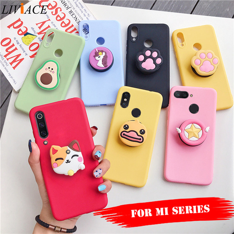 3D silicone cartoon phone holder case for xiaomi mi 9 mi9 se mi 8 lite mi8 a3 a2 a1 mix 2s 3 pocophone f1 9t cute stand cover ► Photo 1/6