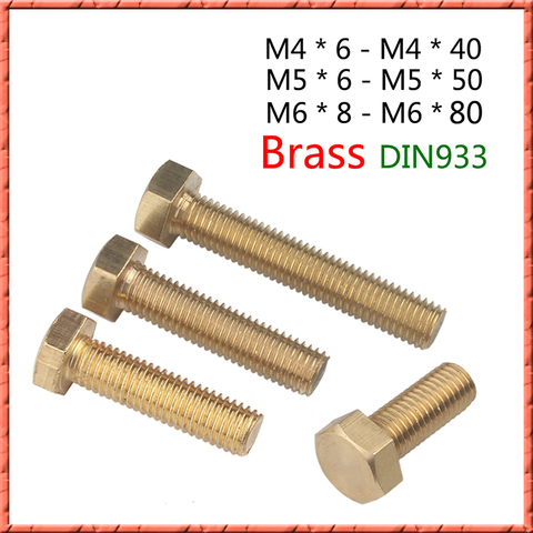50pcs/lot DIN933 Brass hex head bolts M4 M5 M6 *L Outer hexagonal screw Copper hexagonal bolt M4/5/6*6/8/10/12-50/55/60/70/80 ► Photo 1/6