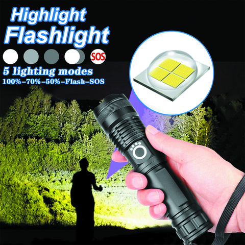 100000 Lumens XLamp XHP50 Most Powerful LED Flashlight USB Charging Zoom Torch