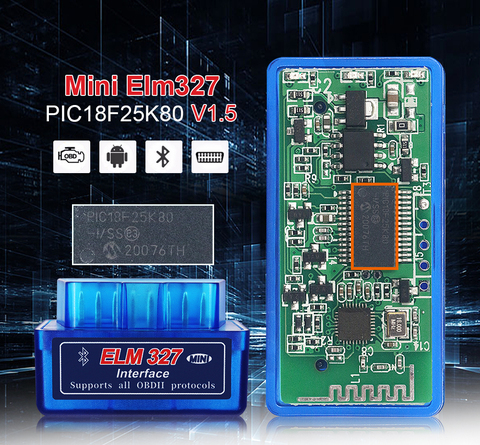 OBDII Diagnostic Scanner ELM327 PIC18F25K80 Bluetooth V1.5 Chip OBD2 Code Reader ELM 327 V2.1 Bluetooth 25K80 For Android/PC ► Photo 1/6