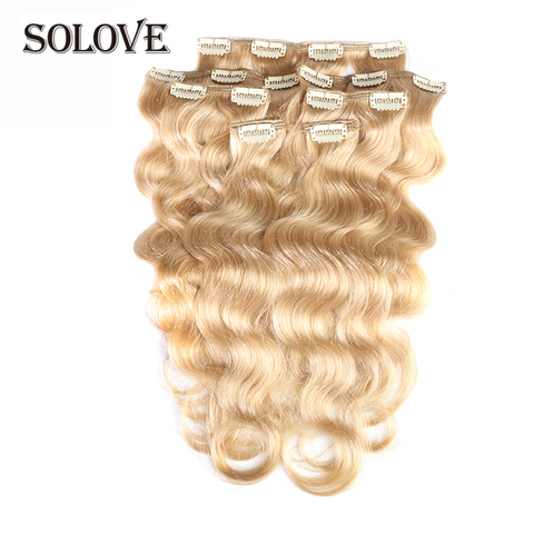 Full Head Brazilian Machine Made Remy Hair #60 Blonde 12”-24”Body Wave Clip In Human Hair Extensions ► Photo 1/6