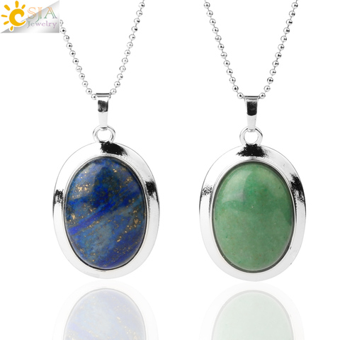 CSJA Oval Natural Gem Stone Pendant Necklaces Reiki Cabochon Crystal Beads Small Pendants for Women Girl Cute Charm Jewelry F564 ► Photo 1/6