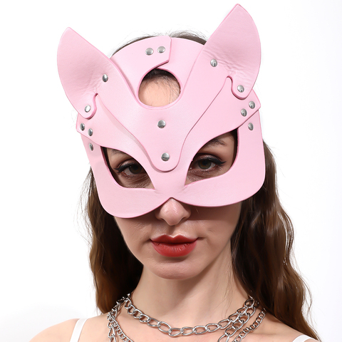 Sexy Leather Party Mask Cosplay Cat Girl Costume Masquerade Props