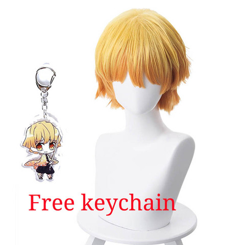 Anime Demon Slayer Kimetsu no Yaiba Tokitou Muichirou Ponytails Wig Cosplay Agatsuma Zenitsu Wig Kamado Tanjirou Wig keychain ► Photo 1/6