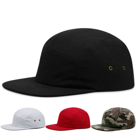 Casual 5 Panel Cap Black Solid Flat Brim Baseball Cap Adjustable Blank Hip Hop Cap Five Panel Snapback Hat Bone Curved Sunhat ► Photo 1/6