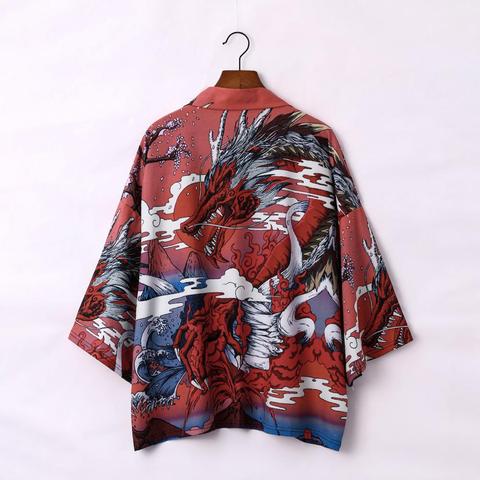 Kimono Cardigan Oriental Red Dragon