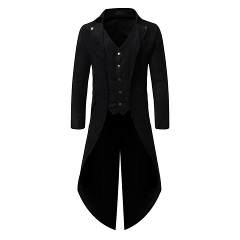 Mens Steampunk Black Tailcoat Jacket Medieval Gothic Coat Jacket Men Pirate Viking Renaissance Formal Tuxedo Coats Costume Homme ► Photo 1/6