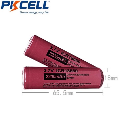 PKCELL ICR18650 ICR 18650 3.7v Liion Rechargeable Battery 2200mAh Flat Top For Flashlight,LED light,ecig,torch,laser pointer ► Photo 1/5