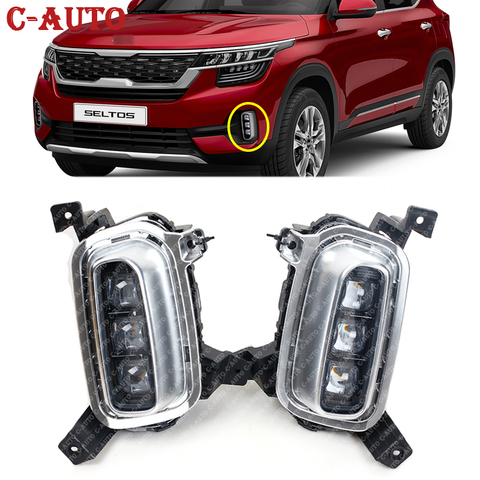 Car LED Daytime Running Light Turn Yellow White Signal Relay 12V Car DRL Lamp Fog light  For kia seltos kx3 2022 Accessories ► Photo 1/6