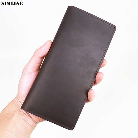 100% Genuine Leather Wallet For Men Vintage Crazy Horse Leather Long Slim Thin Wallets Purse Card Holder High Quality Money Bag ► Photo 1/6