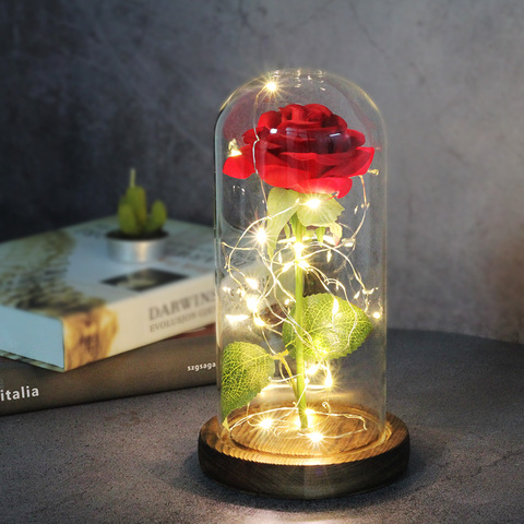 Artificial Eternal Rose  LED Light Beauty The Beast In Glass Cover Christmas Home Decor For Mother Valentines Day new Year Gift ► Photo 1/6