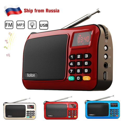 Mini Portable FM Radio Rolton W405 Rechargeable Handheld FM MP3 Music Player Speaker USB TF Radio Set Receiver With LED Display ► Photo 1/6