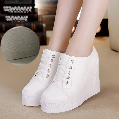 Women Lace Up Platforms Wedge Sneakers Trendy Casual Fitness Shoes Walking Pumps 