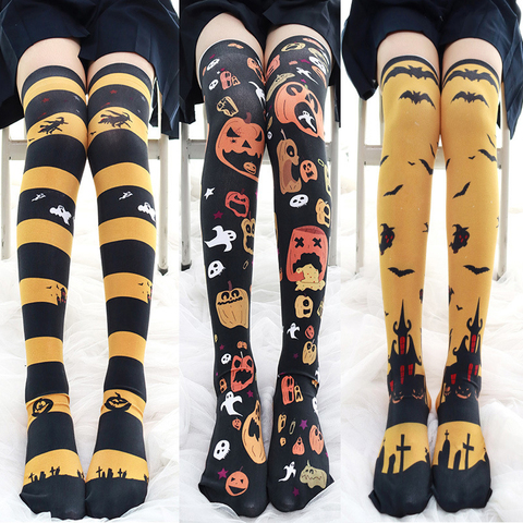 Ghost Pumpkin Bat Cartoon Halloween Stockings Gothic Lolita Leg Warmers Cosplay Horror Anime Thigh High Socks Over Knee Socks ► Photo 1/6