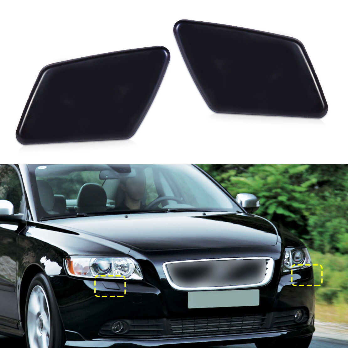 2x Car Auto Black Left Right Headlight Washer Cover For Volvo S40 V50 2005-2007 ► Photo 1/5