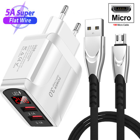 1m Micro USB Cable 5A Fast Charging Data Cable for Xiaomi Redmi 4X Samsung J3 J4 J7 A10 S7 Android Mobile Phone Microusb Charger ► Photo 1/6