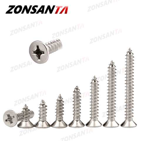 ZONSANTA M1.4 M1.7 M2 M2.3 M2.6 M3 M4 M5 M6 304 Stainless steel Cross recessed countersunk Flat head tapping screws Wood Screw ► Photo 1/6